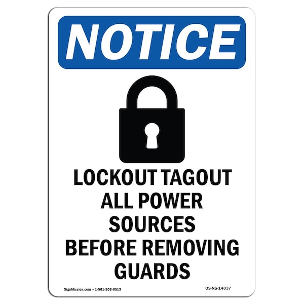 Safety Sign, OSHA Notice, 5" Height, Lockout Tagout All Sign With Symbol, Portrait, 10PK